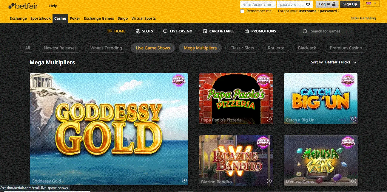 Betfair Mega Multiplier games
