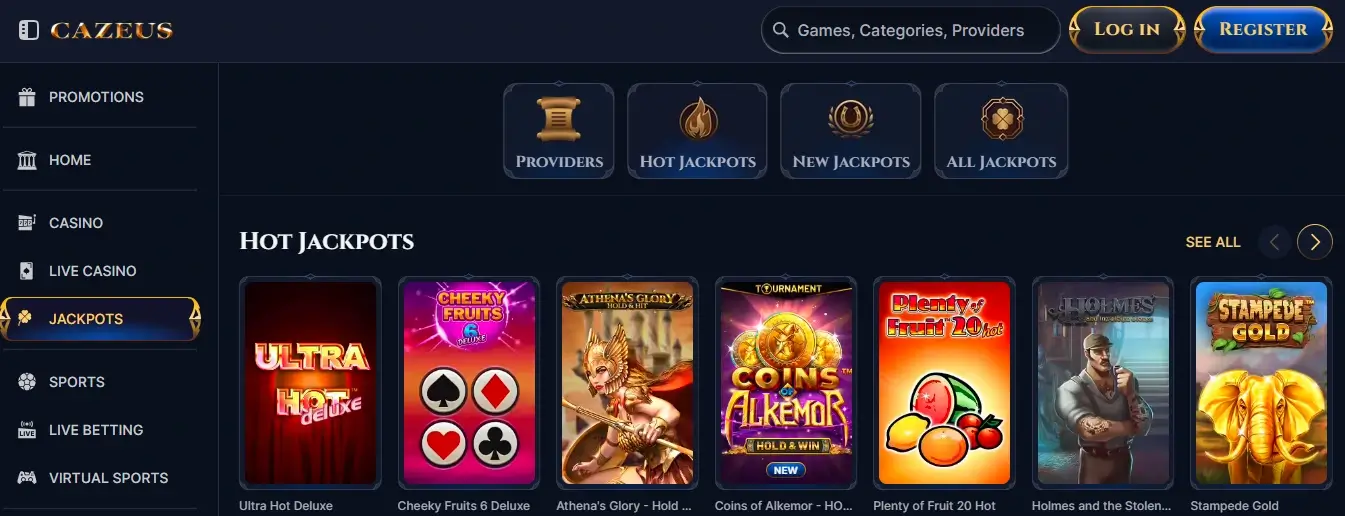 Cazeus jackpot games