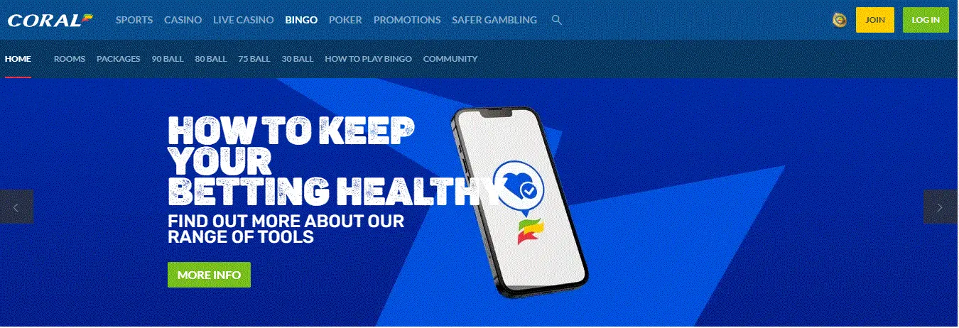 Coral Bingo healthy betting display