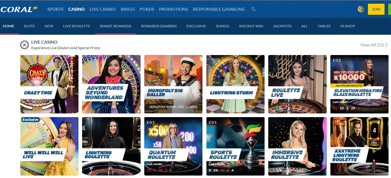 Live casino section at Coral Casino