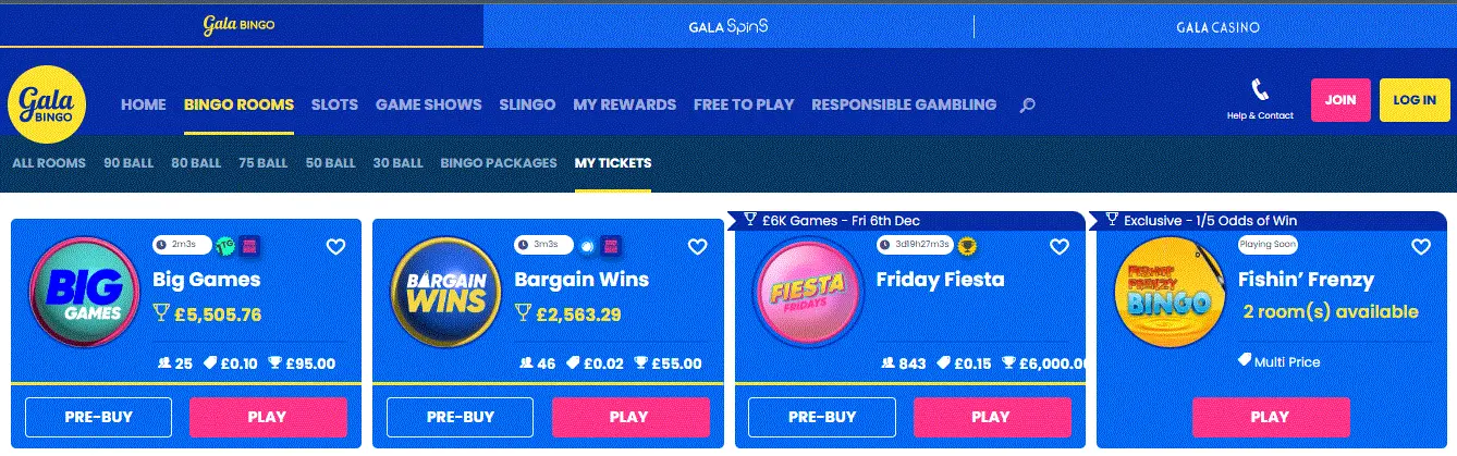 Bingo room section of Gala Bingo