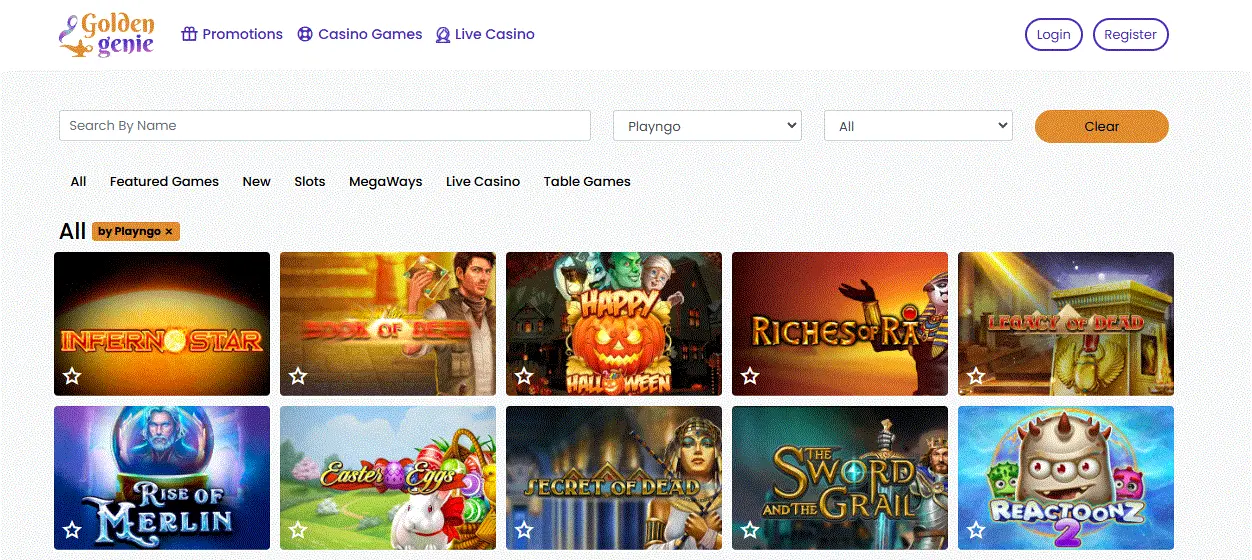 Games from Play'n Go at Golden Genie