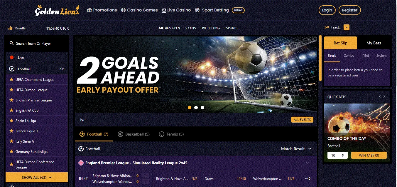 Golden Lion's sports betting section