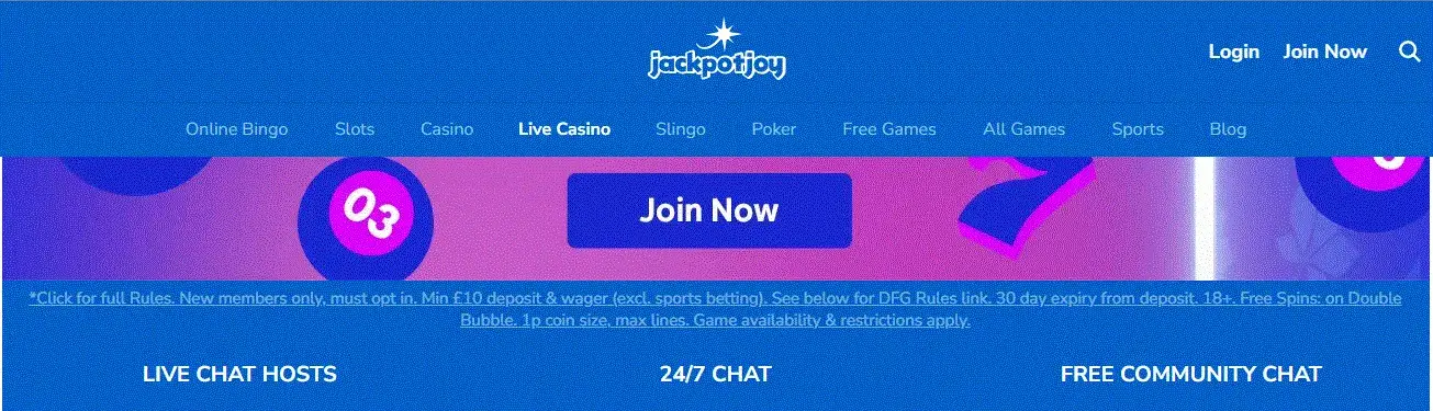 Jackpotjoy Casino dashboard