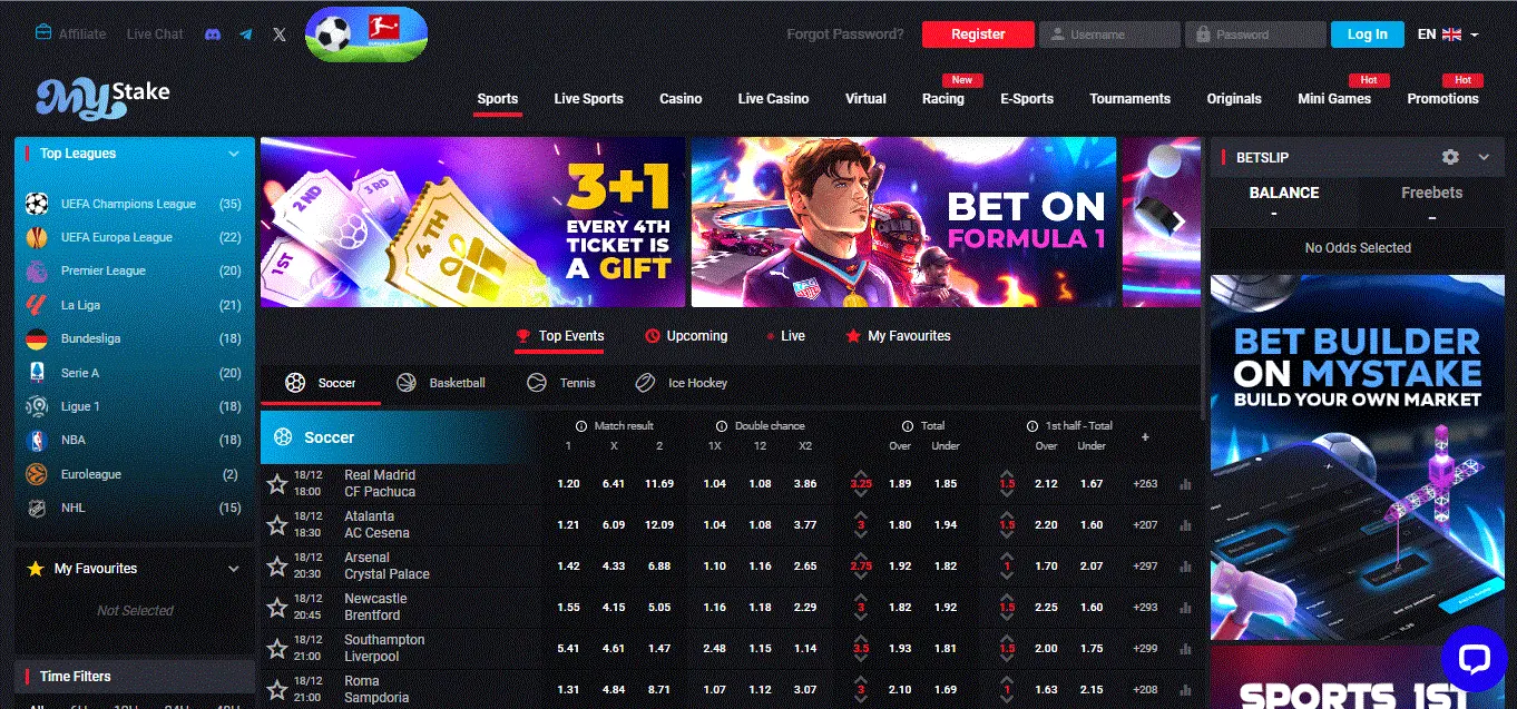 MyStake sportsbook section