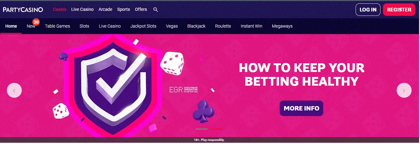 Party Casino healthy betting display