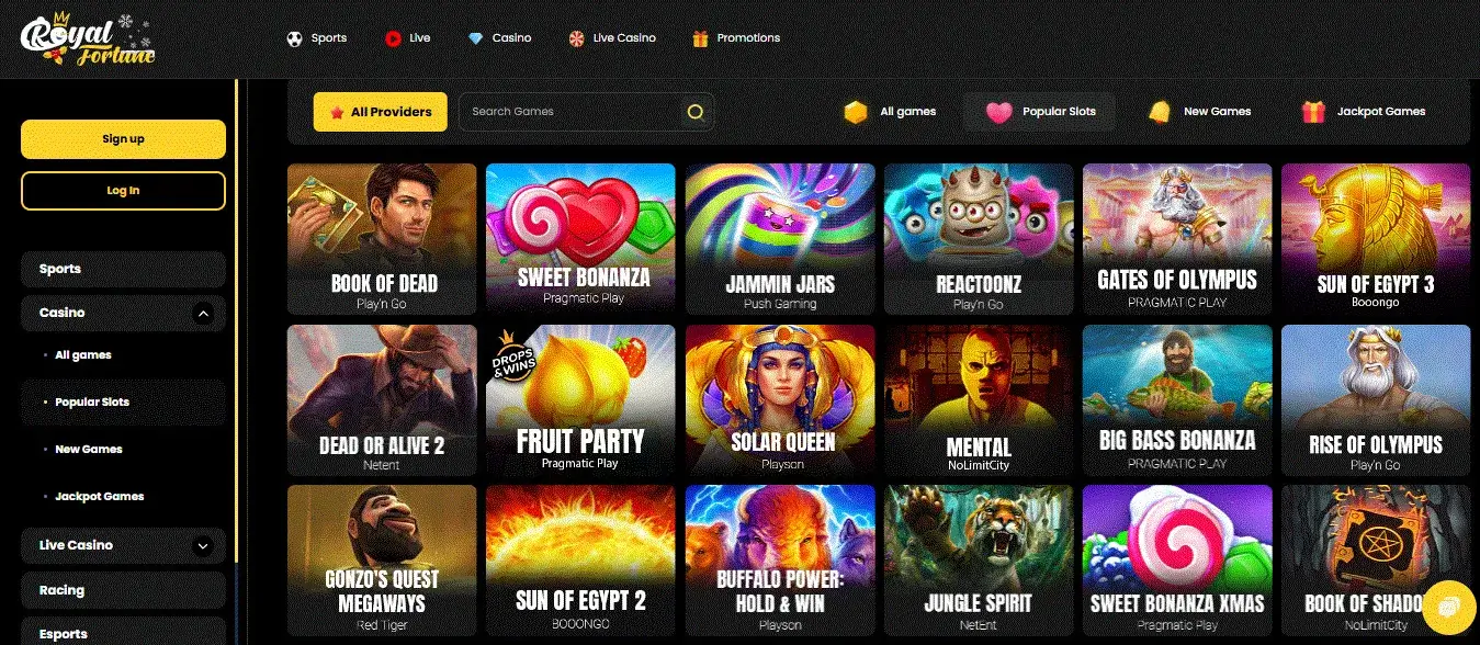 Slot games at Royal Fortune Casino