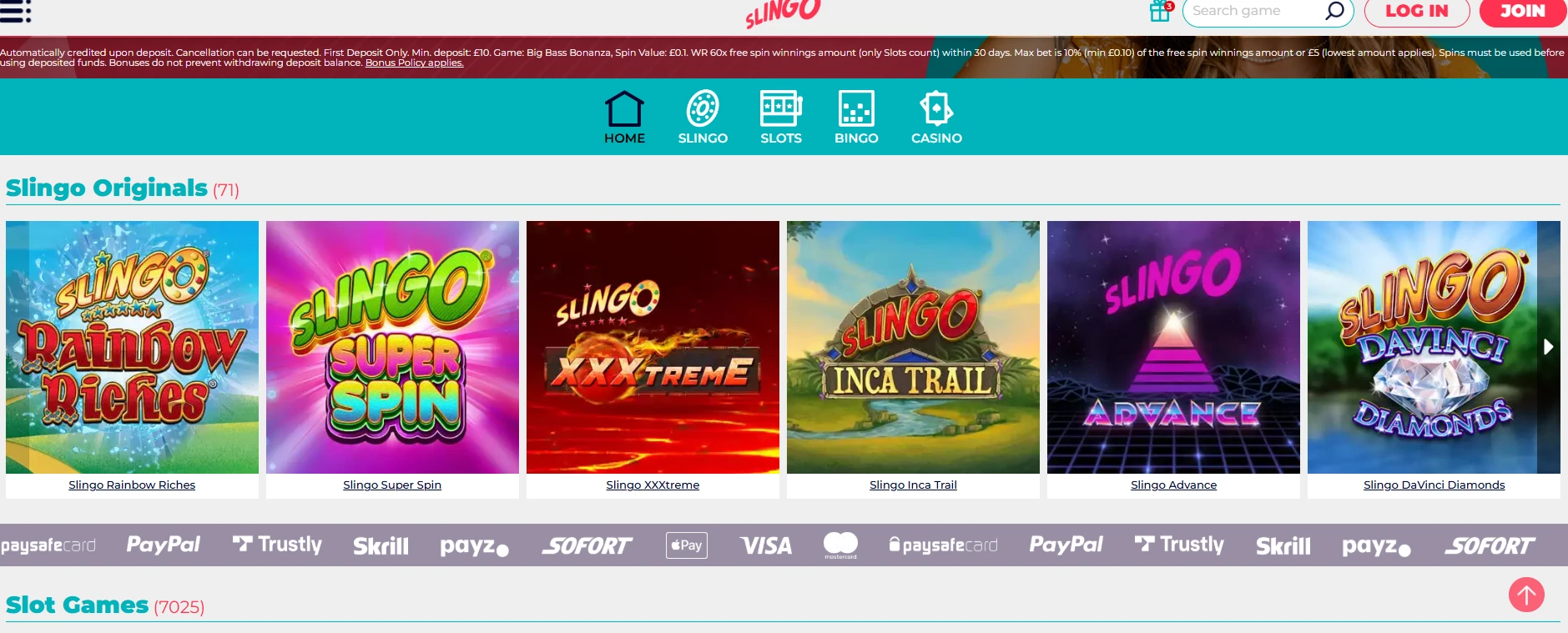 Slingo Casino games screenshot