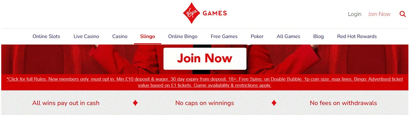 Virgin Games dashboard