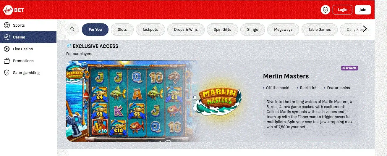 Virgin Bet exclusive game
