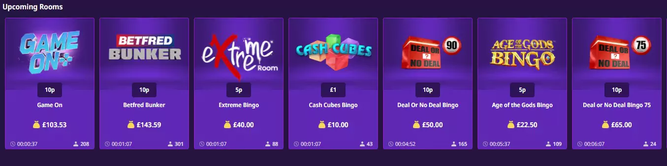 Upcoming rooms at Betfred Bingo