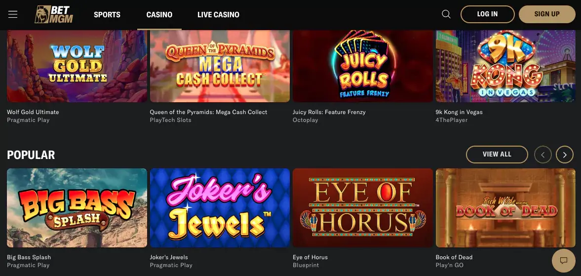 BetMGM casino games titles