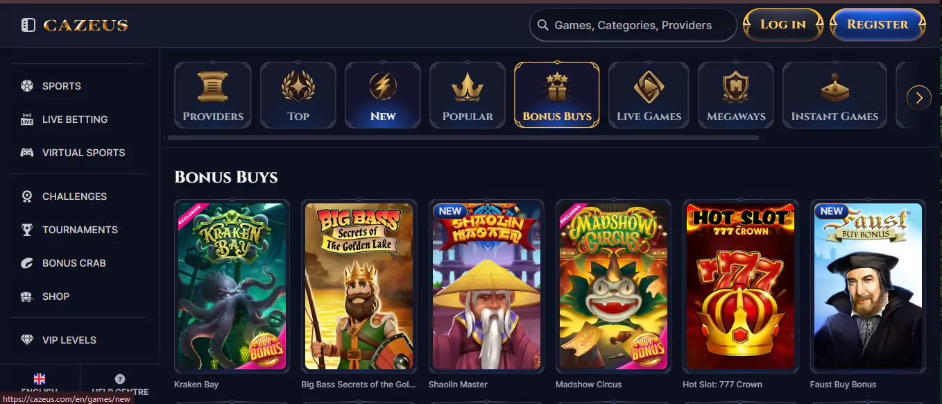 Cazeus Casino's bonus buy games