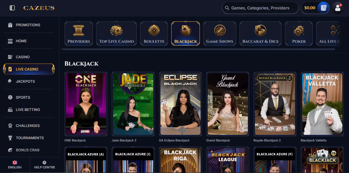 Live casino at Cazeus