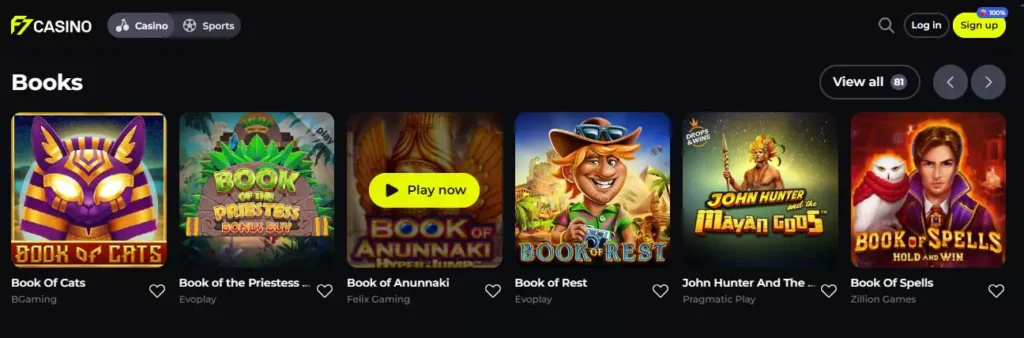F7casino’s Books gaming section
