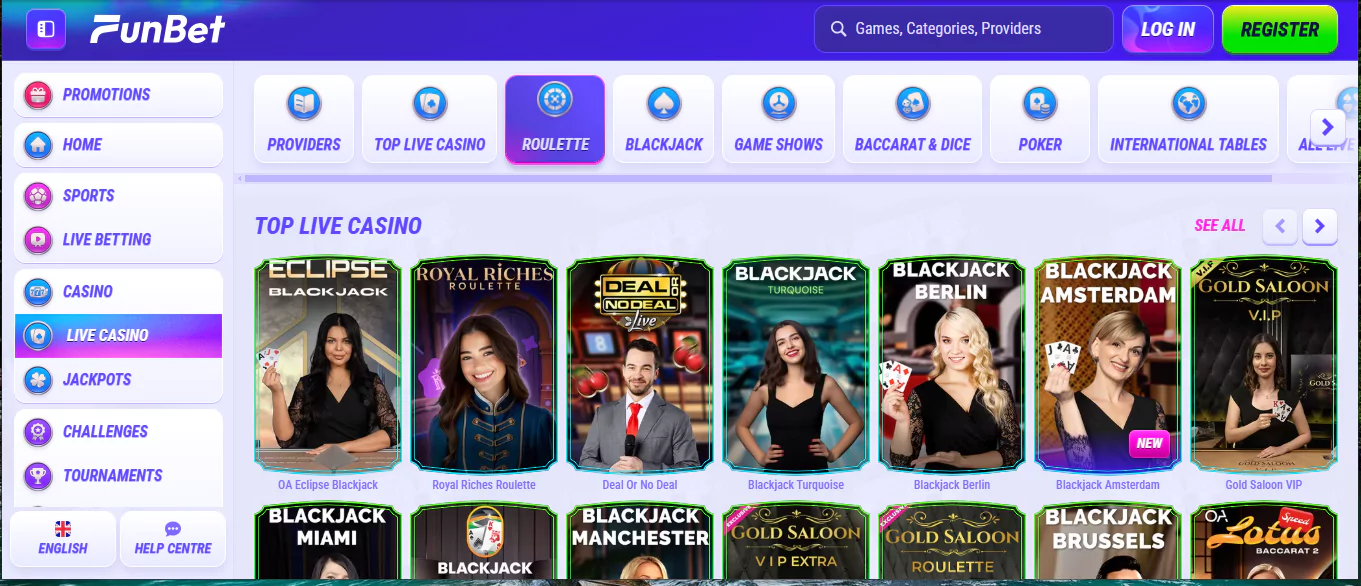 Funbet Casino's top live casino games