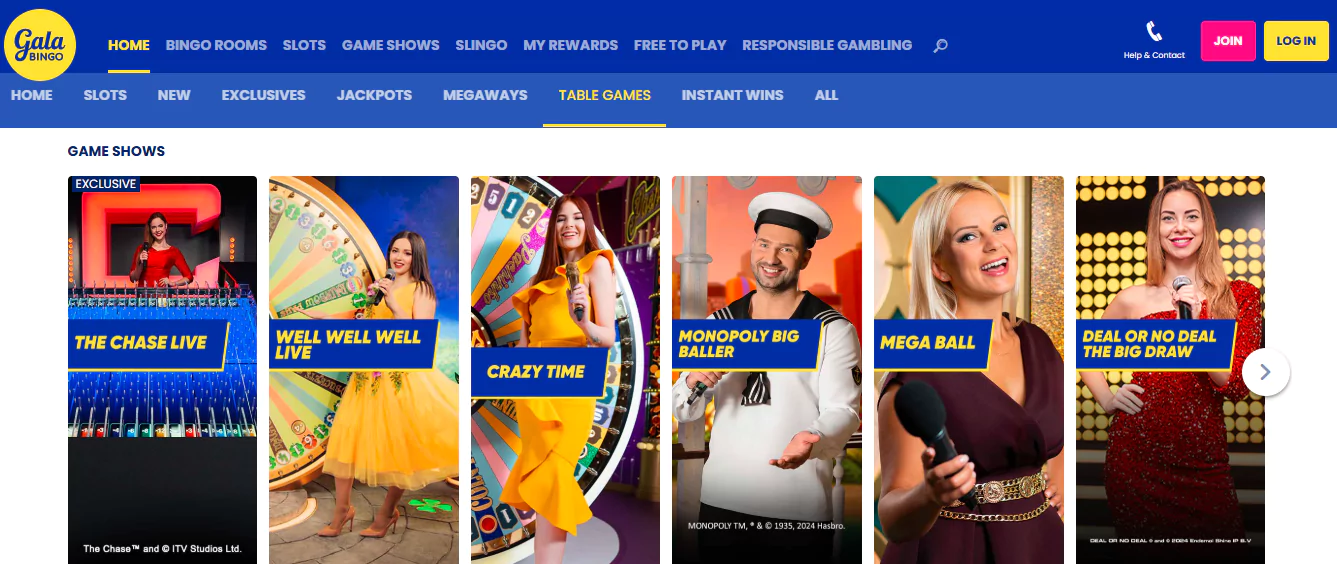 Gala Bingo live game shows