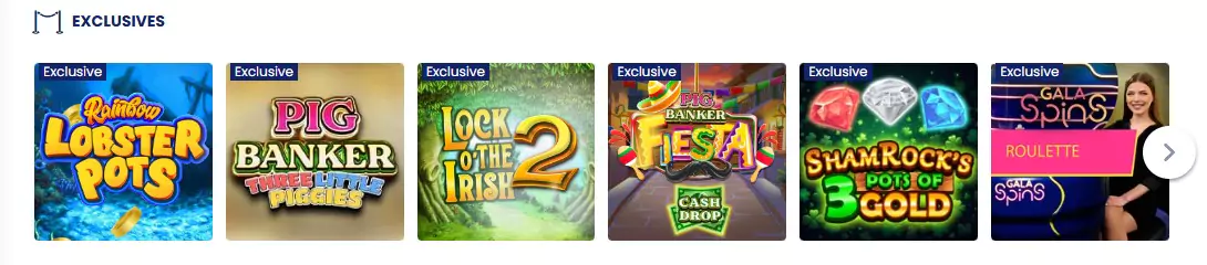 Gala Spins' exclusive games
