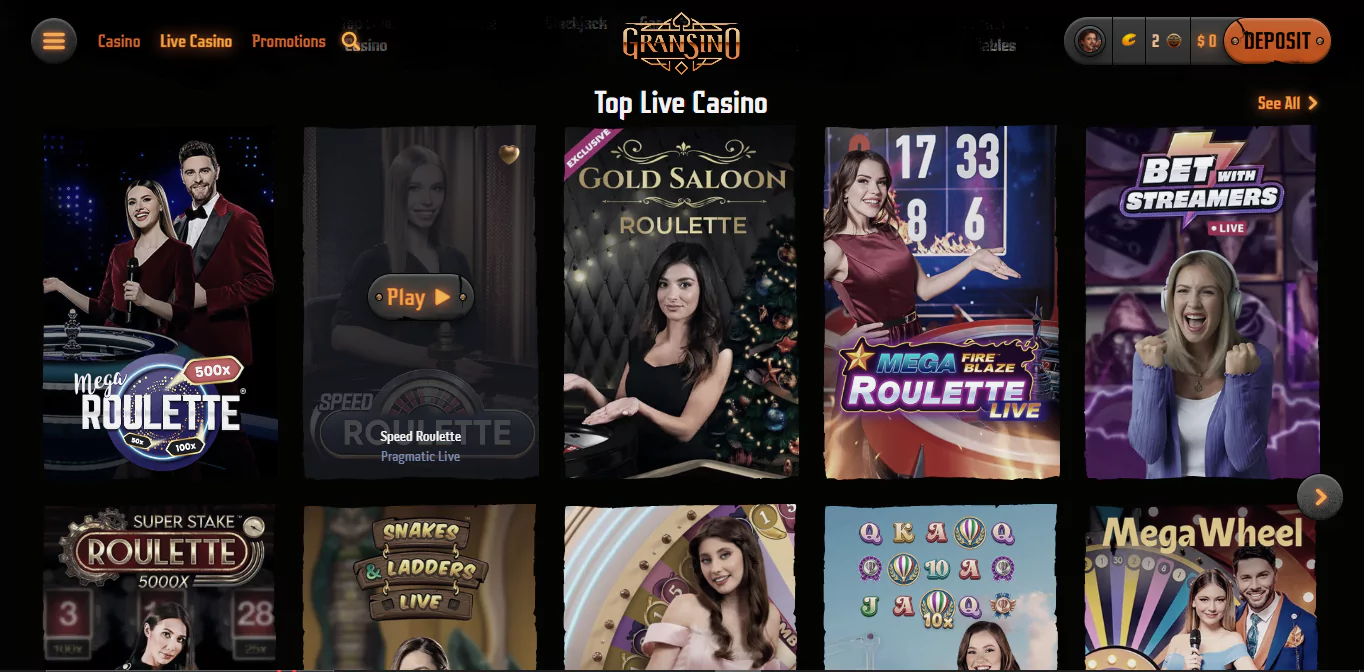 Live casino games at Gransino