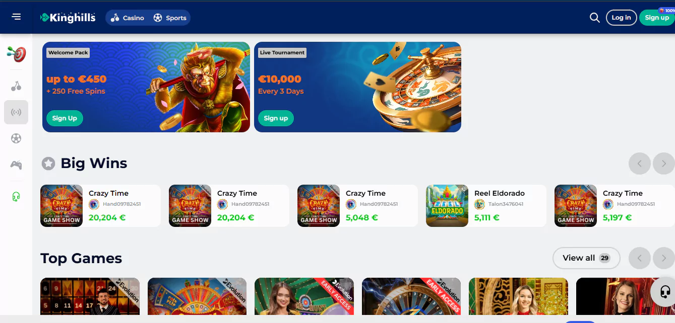 Kinghills website interface