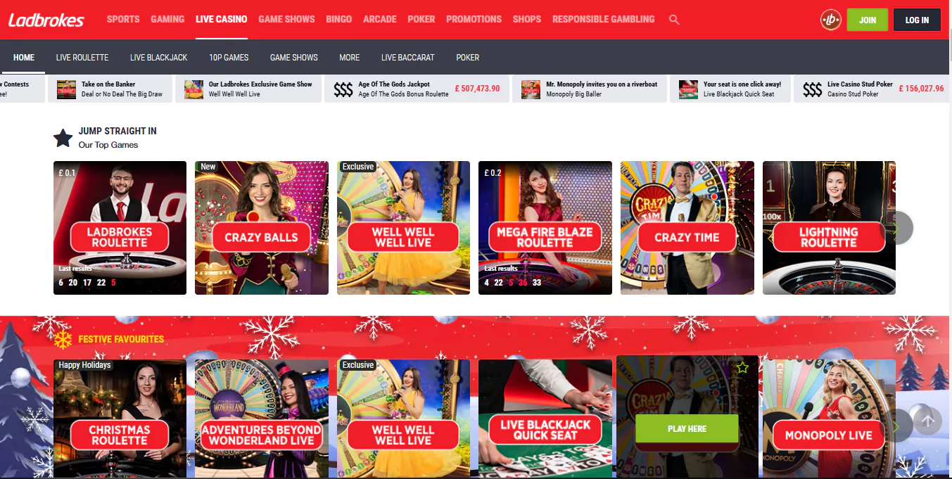 ladbrokes live casino section