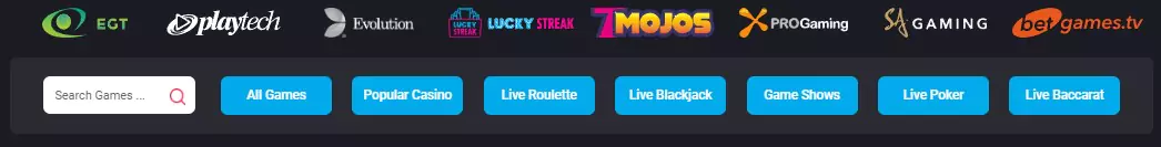 game categories and featured providers at MyStake