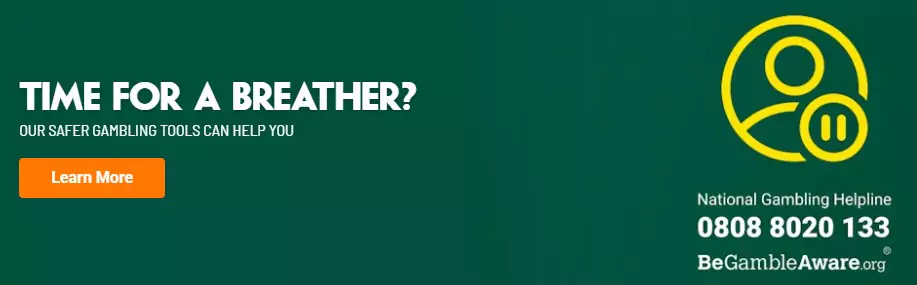 Responsible gambling banner at Paddy Power