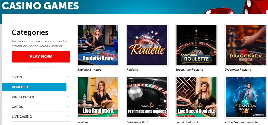 The PlayMillion roulette section