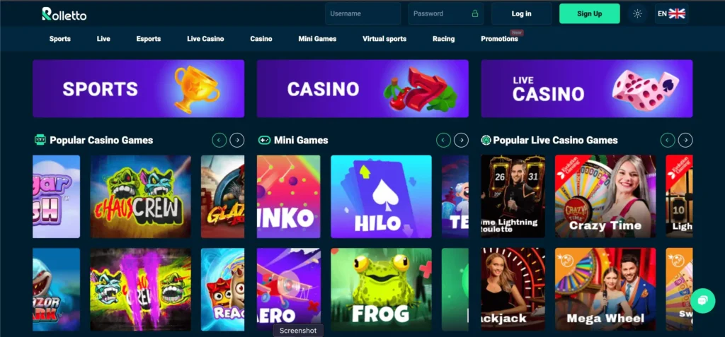rolletto casino games
