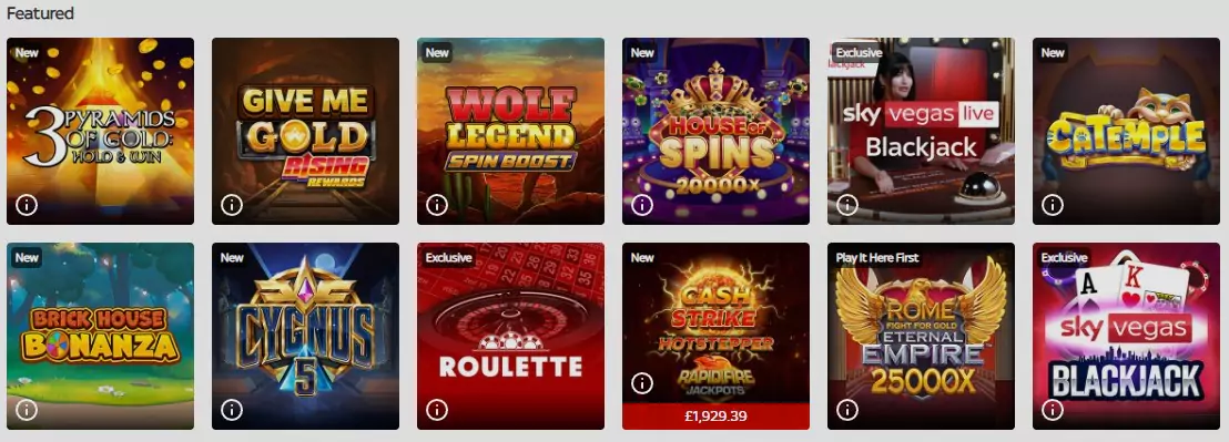 Featured games Sky Vegas