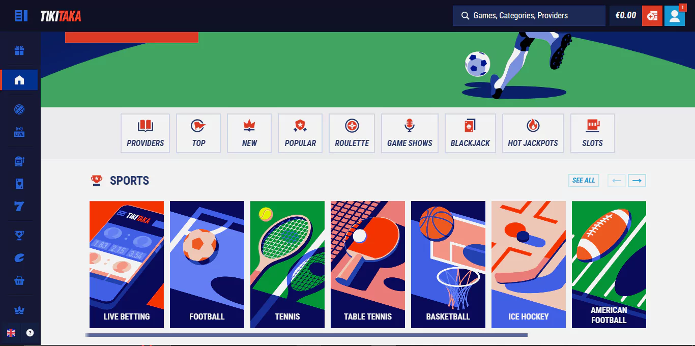 Tikitaka Casino's user interface