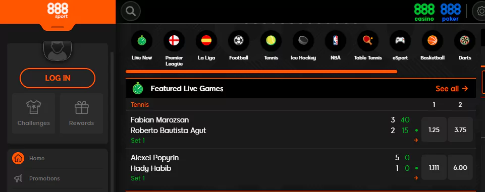 888sport live sports games are shown in the image below.