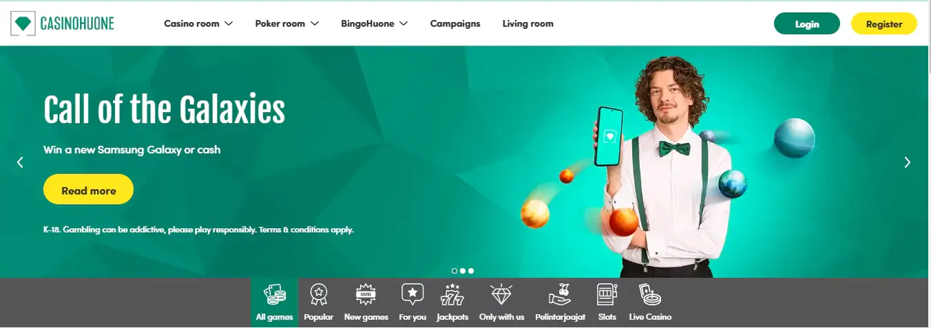 Casinohuone’s modern teal interface