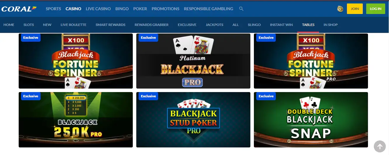 Coral Casino's exclusive table games