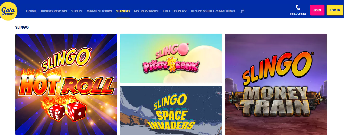 Gala Bingo Slingo games section