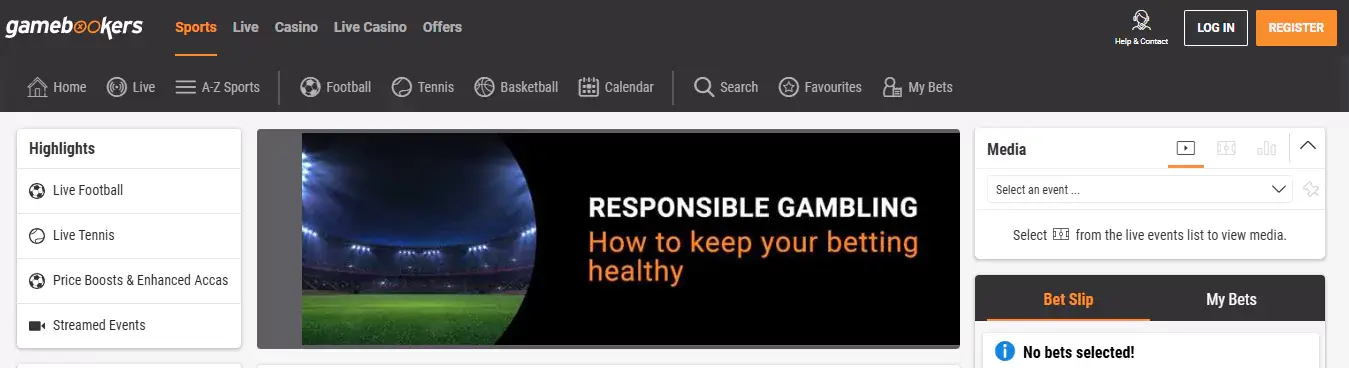 Gamebookers' responsible gambling banner
