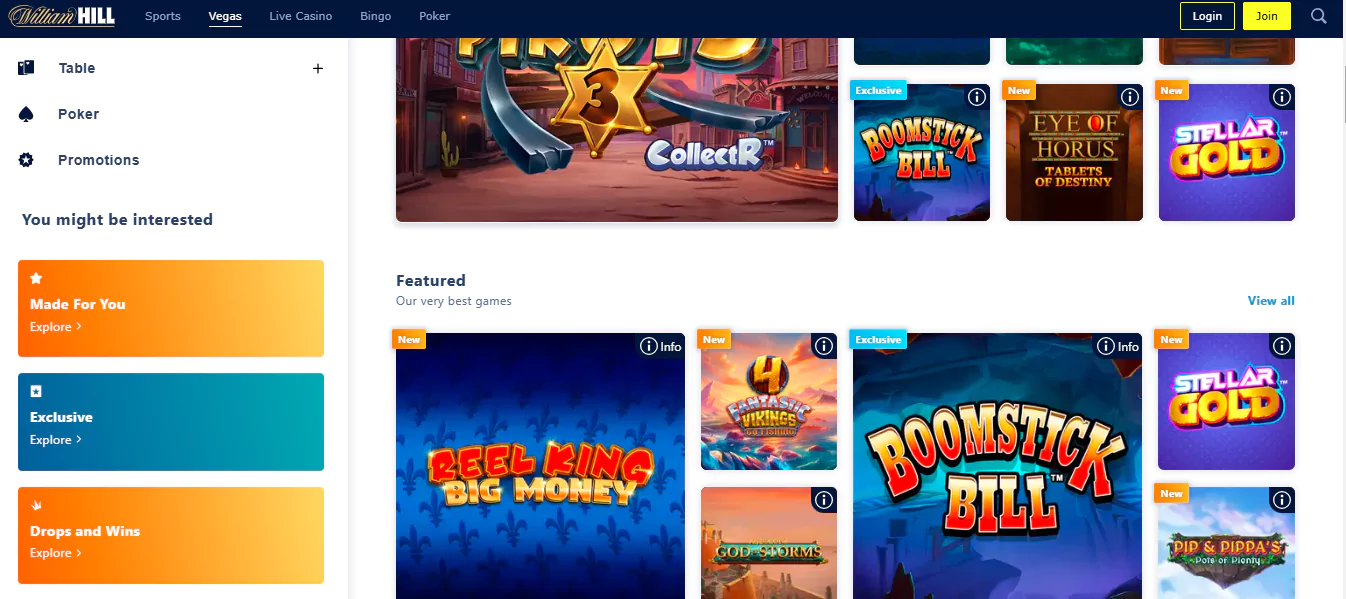 Featured games at William Hill’s Vegas